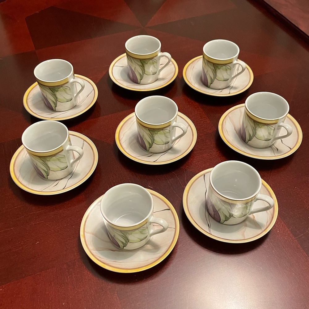 ESPRESSO ANYONE? Set of 8 cup/saucer pairs in stoneware by AMERICAN ATELIER